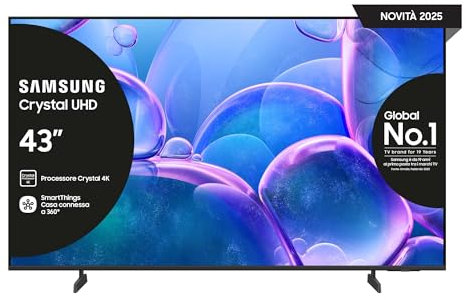 Samsung Smart TV 43'' UE43U7000FUXZT Crystal UHD 4K, Crystal 4K Processor, HDR, Smart Experience, OTS Lite & Adaptive Sound, Metal Stream Design, 2025, 43, 2025 U7000