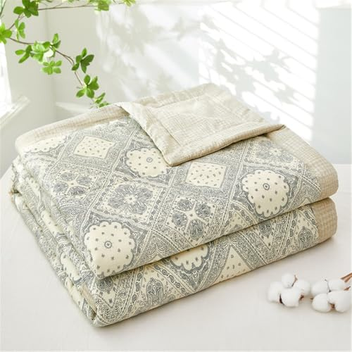 FANSU Tagesdecke Bettüberwurf Steppdecke 100% Baumwolle Doppelbett Einselbetten Tagesdecken Gesteppt Bettwäsche Sofaüberwurf Wohndecke Blumendruck Bettdecke (Retro-Bohème,150x200cm)