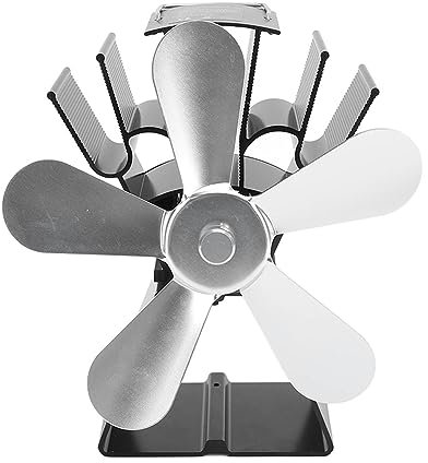 la per stufa a legna, 5 lame in fiamme in fiamme silenzi silenzioso ventilatore trapezoidale a base termale alimentare per stufe in legno (Argento)