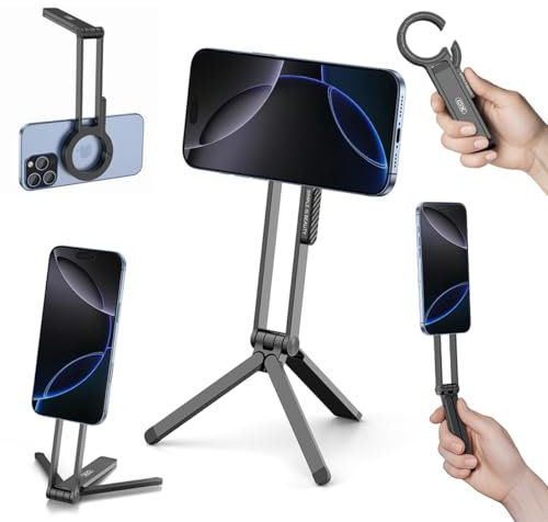 XO Simple is Beauty For Mag-safe Phone Tripod Magnetic Aluminum Mini iPhone Stand Mount Double-Sided Foldable Selfie Stick for Desk iPhone 16 15 14 13 12 (Dark Black)