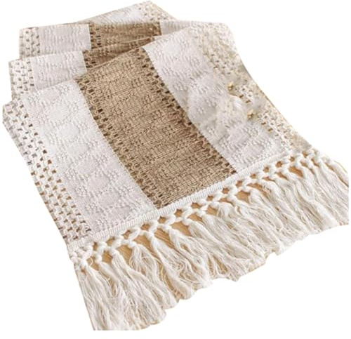 ISKDJBJG Table Cloth, Cotton and Linen Splicing with Knotted Tassels, Table Flag, Holiday Wedding Decoration, Table Cloth Easy Install