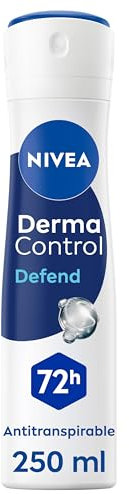 NIVEA Derma Control Defend - Desodorante Antitranspirante para Mujer - 72h de Protección contra el Sudor - Con Ácido Hialurónico y Provitamina B5 - No Irrita las Axilas - Piel Normal - Spray 250 ml