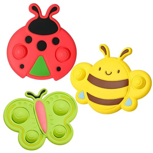 3PCS Highchair Toy, Spinner Toy for with Strong Suction Cups, Silicone Suction Toys Set for High Chair, Travel, Bath Time and Sensory Play