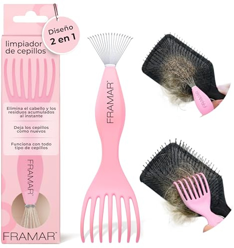 FRAMAR Hair Brush Cleaner Tool For All Brush Types, 2 In 1 Comb Cleaner | Hair Brush Cleaner Tool For All Brush Types, 2 In 1 Comb Cleaner Removes Hair, Lint & Build Up Quickly, Lightweight Pink