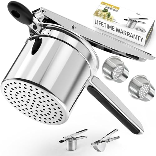 SPEENSUN Potato Ricer Masher, 15oz Stainless Steel Press,2 Disc Cups | Detachable Heavy Duty Design with Comfort Silicone Handle,2 Interchangeable Fixed Cups for Fluffy Mashed Potatoes