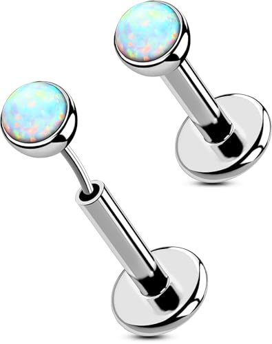 OUFER 2 Stück Titan Nasenpiercing Stecker 20G 18G 16G Opal Nasenstecker Schmuck Knorpel Ohrpiercing Flacher Rücken Nasenpiercing 5mm Forward Nostril Piercing Schmuck für Frauen 5 6 8 mm