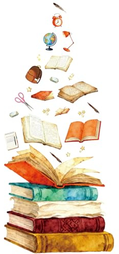 PRESSINART Offenes Buch Wandtattoo Bibliothek Wandaufkleber Aquarell Vintage Lese-Motiv Selbstklebend Wiederverwendbar Abnehmbar Vinyl Wanddekoration Aufkleber Für Bibliothek Studium Zuhause