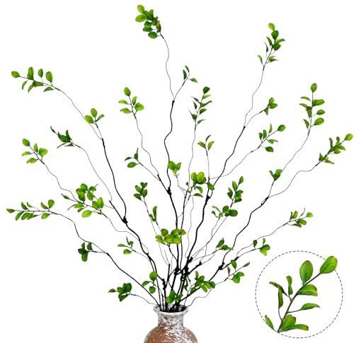 Waipfaru 4PCS Artificial Ficus Branches for Vase, Faux Greenery Stems for Vase Filler, 47in Realistic Flexible Eucalyptus Stems Fake Artificial Twig Plants Indoor Home Tables Centerpieces Office Decor