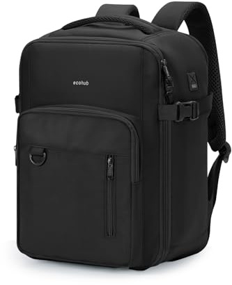 ECOHUB for Ryanair Cabin Bags 40x30x20, 24L Womens Travel Backpack Underseat Carry On Rucksack with Laptop Compartment, Recycled Water-resistant Hand Luggage Bag for Flight Overnight, Classic Black