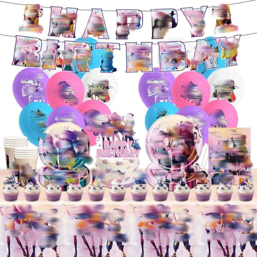 K Pop Birthday Decorations, 78 Pcs Birthday Party Decorations, Kids' Party Tableware Set with Balloons Cake Toppers Banner Napkins Plates Tablecloth Cup for Fans Girls