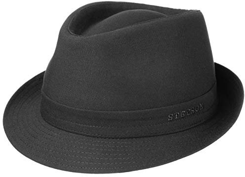 Stetson Teton Stofftrilby Damen Herren Trilby Made in Italy 100% Baumwolle UV-Schutz 40+ Sonnenhut Sommer Winter schwarz 59 cm