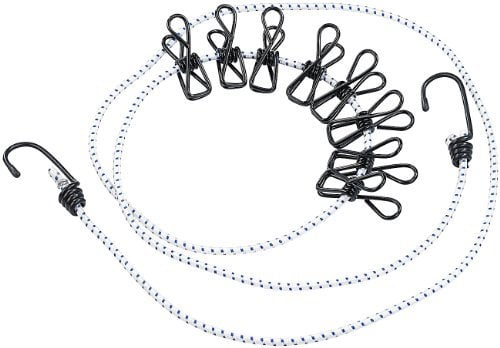 PEARL Campingwäscheleine: Flexible Wäscheleine mit 8 beschichteten Klammern, 170-210 cm (Camping-Wäscheleine mit Klammern, für Urlaub, Wäscheklammern)