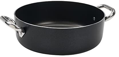 Ollas Agnelli Alblack Cazuela Baja de Aluminio, Espesor de 3 mm, con 2 Asas en Acero Inoxidable, Negro, 24 cm