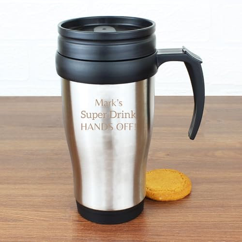 Custom Personalised Stainless Steel Travel Mug Laser Engraved with Your Own Text. Ideal For the Commute, Birthdays.