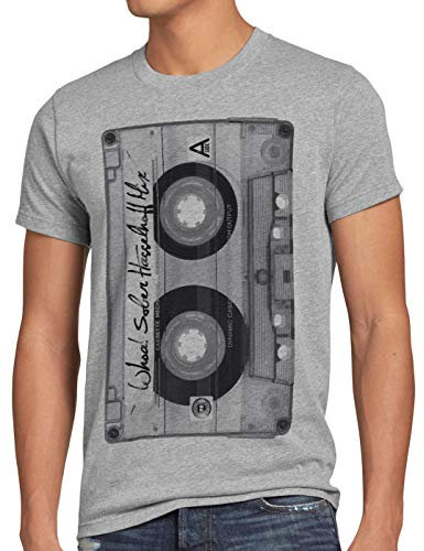 style3 Nonstop Play T-Shirt Herren Kassette Fotodruck Turntable Schallplatte, Größe:L, Farbe:Grau meliert