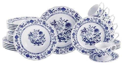CreaTable, 17133, Serie Flora Zwiebelmuster, 30-teiliges Geschirrset, Kombiservice aus Porzellan, spülmaschinen- und mikrowellengeeignet, Made in Europe