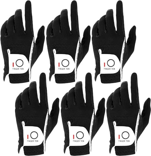 Golf Handschuhe Herren RainGrip Hot Wet Wetter Komfort Extra Value Linke Hand Links und rechte Hand rechts strapazierfähigem Golf Handschuhe 6 Pack (Schwarz, Small, Links)