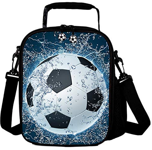 7-Mi Portable Kids Lunch Box Bag, Reusable Insulated Lunch Tote for Kids Boys Girls Washable Crossbody Lunch Container Food Carrier, Football…