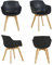 EGGREE 4er Set Esszimmerstühle Skandinavisch mit Armlehne und Starke Buche Stuhlbeine, Modern Design Sessel für Büro Küche Wohnzimmer,Schwarz