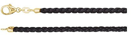 14ct Yellow Gold Necklace 18 Inch Black Braided Leather Cord With Lobster Clasp - Pendant Necklace for Women