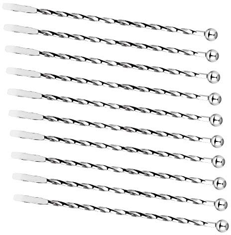 SNAGAROG 10 Pcs Cocktail Agitateurs en Acier Inoxydable Anti-Corrosion, 19cm Mélangeurs Boissons Touilleurs, Agitateurs de Pagaies pour Mojito Café Lait Jus(Argent)