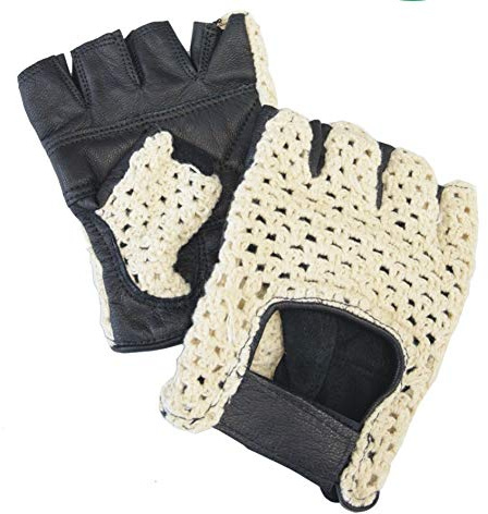 AMAS The Best GUANTI DA GUIDA MEZZE DITA EPOCA HALF FINGER IN PELLE + RETE AUTO BICI VINTAGE CAFE' RACER