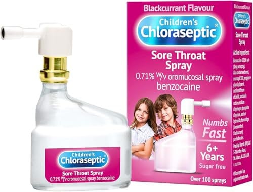 Children's Chloraseptic Anaesthetic Sore Throat Spray, Blackcurrant Flavour, Fast Acting Relief for Sore Throat Pain, 15 ml