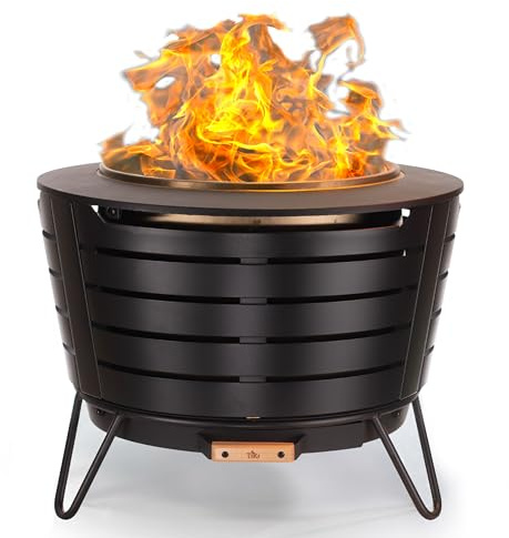 TIKI Patio Smokeless Fire Pit, 25 in Wood Burning Fire Pit with Cover
