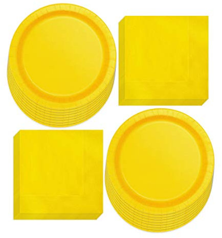 Sunflower Yellow Paper Dinner Plates and Luncheon Napkins, Lemon Party Supplies and Summer Table Decorations (Serves 16)