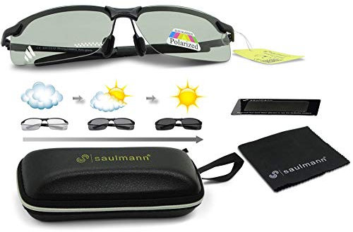 Saulmann® Smart Photochromatische & Polarisierte selbsttönende Sonnenbrille, UV-Schutz, für Fahren, Sport und andere Outdoor Aktivitäten, Ultraleichtes Metal-Gestell – SM7875