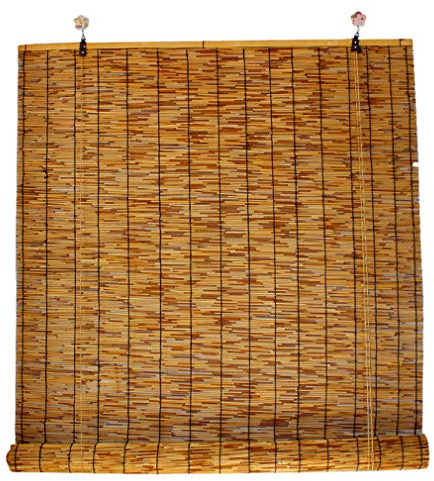 Geovne Schilf Vorhang Rollo Bambus,Bambusrollo Außen Außen Rollo,Bambusrollo Sonnenschutz Vorhang Balkon Dekoration,Einfache Montage,für Fenster und Türen in Natur (110x150cm/43x59in)