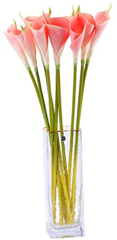 cn-Knight Lot de 10 lys calla artificiels de 66 cm de long pour décoration d'intérieur, centres de table, mariage, bouquet de mariée (rose avec apex vert)