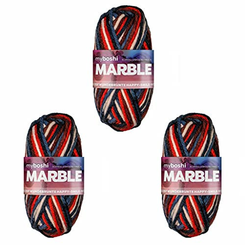 myboshi Marble: unsere wunderbunte Happy-Smile-Wolle, mit Farbverlauf, Ökotex-zertifiziert, 50g, Ll 55m Rot (Auris), 3 Knäuel