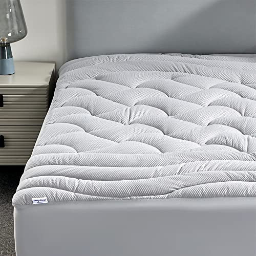 SLEEP ZONE Kühlende Doppel-Matratzenauflage für Einzelbett, hochwertige, gesteppte Matratzenauflage, passgenauer Matratzenschutzbezug, maschinenwaschbar, langlebig, silbergrau, Twin
