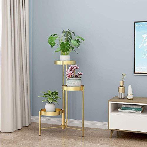 Foldable Gold Plant Stand, Folding Flower Pot Rack, Metal Plant Display Holder, Garden Wedding Decoration Space, for Living Room Bedroom,3 tier 90cm