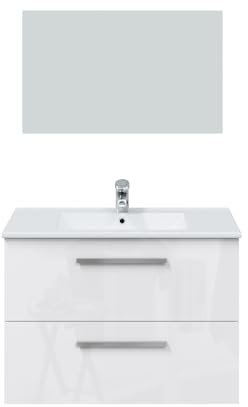 PEGANE Meuble sous Vasque de Salle de Bain Suspendu 80 cm avec 2 tiroirs + Miroir - Hauteur 57 x Longueur 80 x Profondeur 45 cm