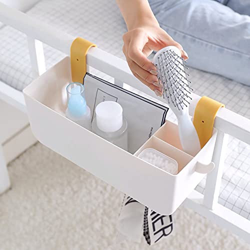 MEVOPHEE Bedside Shelf Organizer, Plastic Storage Hanging Caddy Holder for Phone Glasses Bottle Office Supplies in Dorm Room Bathroom Camper Rv - White (Caddy)