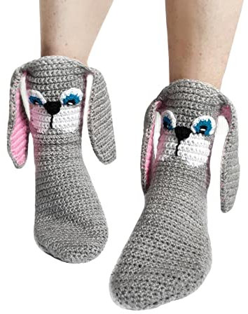 L&ieserram Socken Gestrickte Drachen Krokodil Tier dick Gestrickt Warme Bodensocken Skurrile Alligator Strickmanschette Winter Kuschelsocken (Hund Ohr, Erwachsene), Einheitsgröße