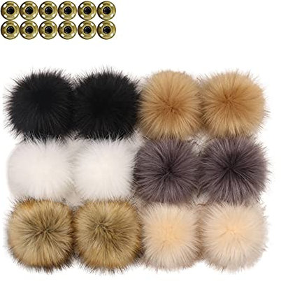 HUAPING 12 Stücke bommel mit druckknopf,12CM kunstfell pompon,Faux Fuchs Pelz Flauschigen Pompon Ball mit Abnehmbare Drücken Taste für Abnehmbare Strick Mützen Bekleidung Zubehör., Mehrfarbig
