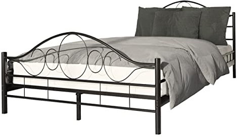 Mirjan24 Metallbett Kaziro, Bettgestell mit Lattenrost, Gästebett, Bettrahmen, Rahmen aus Metall mit Kopf-und Fußteil, Metallgestell mit Lattenrost bis 250 kg (Schwarz, 120 x 200 cm)
