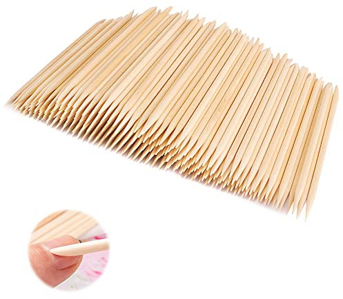 300 Stück Nägel Holzstäbchen, Orange Holz Sticks Nagelhautschieber, Doppelseitig Holz Rosenholzstäbchen für Maniküre Pediküre Nagelhautpflege Nail Art Werkzeug