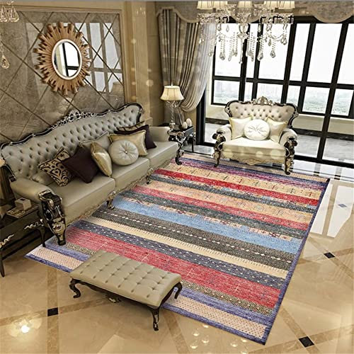 DJHWWD Teppich Dunkel rot Area Rugs Kleiner Wohnzimmer gestreift Vintage weicher Anti-Milbe 200X300CM läufer Schlafzimmer Badezimmer