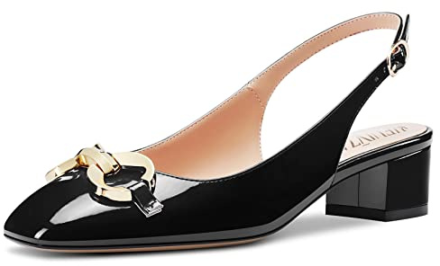HEUIVZAR Slingback Pumps da Donna Quadrata Punta Basso Blocco Chunky Tacco Heel Cinturino alla Caviglia Verniciata Casual Comfort Dress Scarpe 3.5 CM