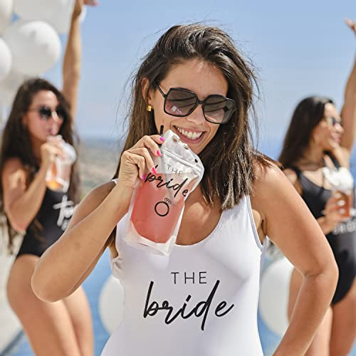 Ginger Ray The Bride Hen Party Cocktail Drink Pouch with Straw and Lanyard Attached,Clear, White