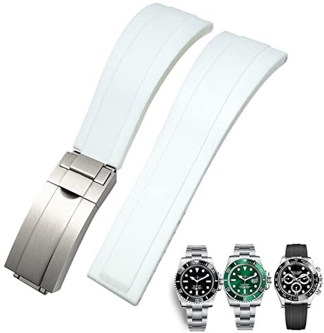 COEPMG 20 mm 21 mm Gummi-Armband für Rolex Daytona Submariner GMT Yacht-Master Oysterflex Silikon-Armband Faltschließe Armbänder, 20 mm, Achat