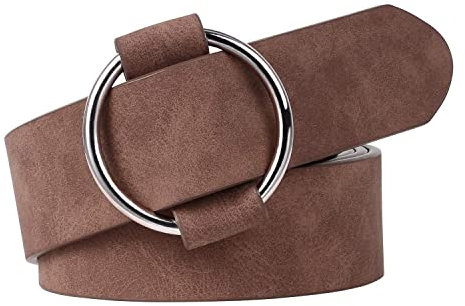 XZQTIVE Gürtel Damen Ledergürtel mit Kreis Schnalle No Pin & Hole Verstellbare Taille Gürtel für Jeans, Kaffee, Fit Taille Größe unter 90cm