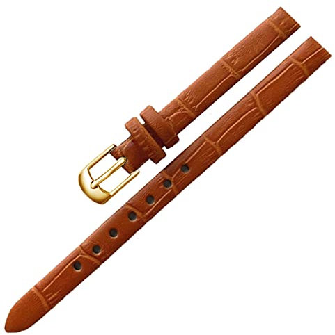 LEBINA Accessoires de Montre Bracelet de Montre Vintage pour Femme et fille Bracelet en cuir 8mm 10mm Boucle Ardillon en or Rose, Marron clair doré, 10mm