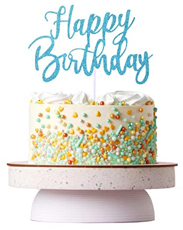 VICDUEKG Handmade Glitter Happy Birthday Tortendeko, Kuchen Deko Cake Topper Happy Birthday, Geburtstag Party Dekoration Zubehör (Blau)