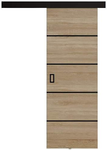 KIER FURNITURE Türen Werdi Plus 60 Moderne Schiebetüren - Wandschiebetür - Universal Links und Rechts - Metallschiebesystem - Robust, Haltbar - Stabil, Langlebig - Eiche Sonoma B66xH205xT1,6 cm