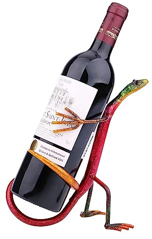 YEZILUU Wine Bottle Holder Wine Holder Wine Organizer Chameleon Lizards Metal Iron Crafts Crafts Wine Gifts for Table and Countertops Home Decor Animal Wine Rack (red Lizard)